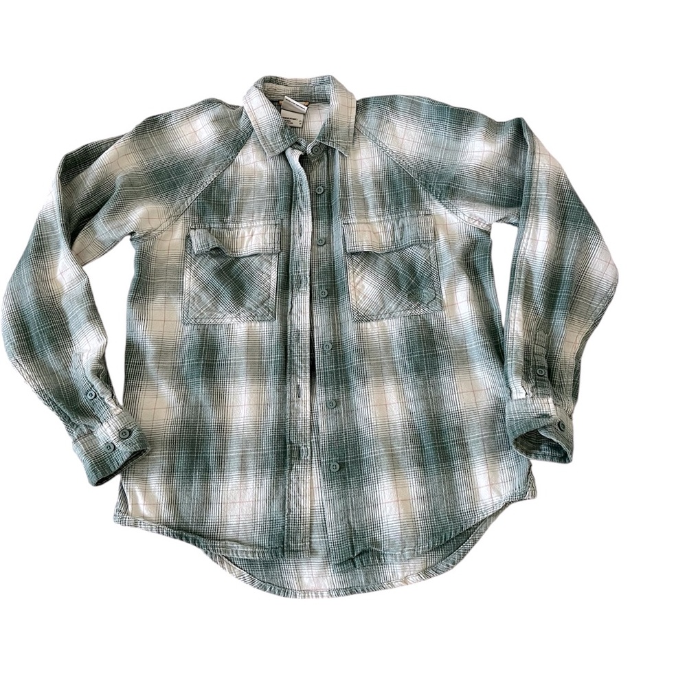 The North Face Woman’s Green and White Checkered Button Down Shirt, Size XS